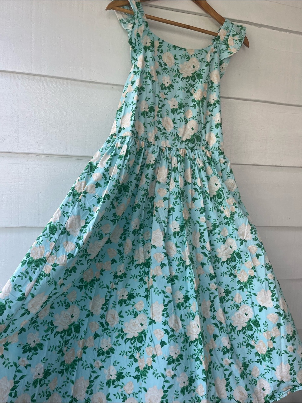 Blueberry  Floral Cotton Smocked Back Floral Blue Junior Sun Dress L